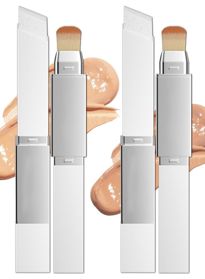 Charunee 2pcs Blanc Cover Stick, Blanc Cover Cream Stick V White, Dual-Ended Full Coverage Color-Changing Korean Foundation V Sticks with Brush, Makeup Base for Flawless Look (Ivory White & Natural Color) - Image 1